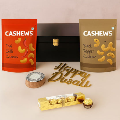 Diwali Gift Box with Custom Silver Coin Hamper Dry Fruits Silver Coin Chocolate & Candle