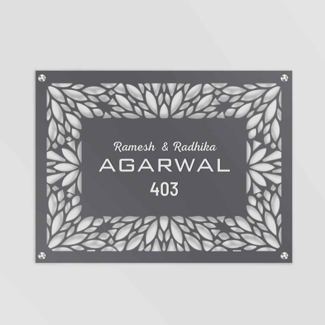 Premium Steel Name Plate Laser Cut Metal Nameplate Exquisitely Finished-Dance of Flowers