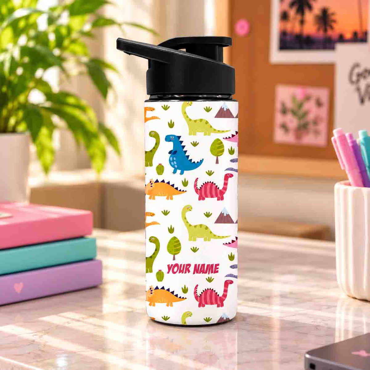 Custom Name Bottle For Kids Sipper Bottles - Cute Dinosaur