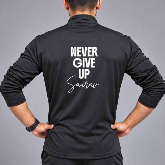 Custom Full Sleeve Dri-Fit T-Shirt for Men with Name-Gym Sports Workout Tshirts-Never Give Up