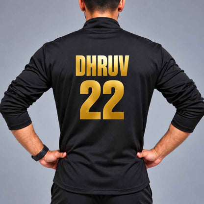 Full Sleeve Gym T-Shirt for Men with name number- Custom Dri-fit Tshirt Black