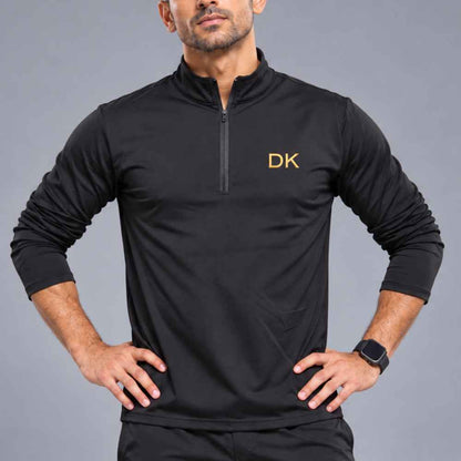 Full Sleeve Gym T-Shirt for Men with name number- Custom Dri-fit Tshirt Black