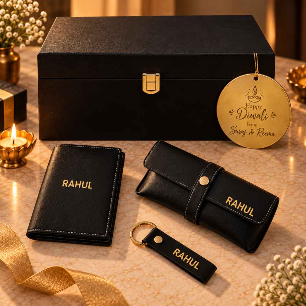 Custom  Gift Box with Passport Cover Custom Keychains and Specs Sunglass Holder Cover