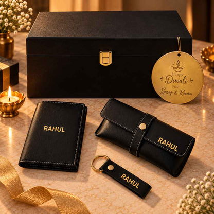 Custom  Gift Box with Passport Cover Custom Keychains and Specs Sunglass Holder Cover