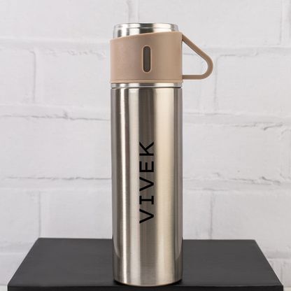 Personalised Travel Mug Thermos With 2 Cups Gift Box Set - Add Name