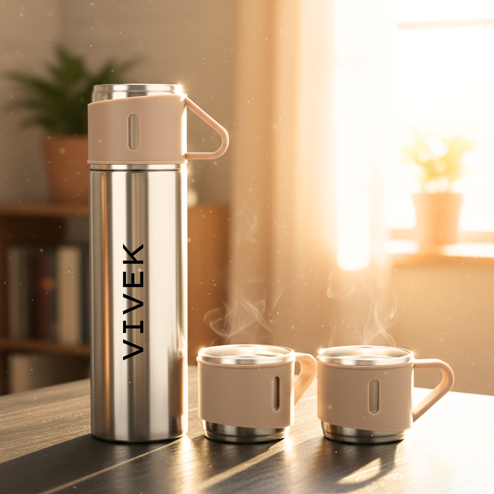 Personalised Travel Mug Thermos With 2 Cups Gift Box Set - Add Name