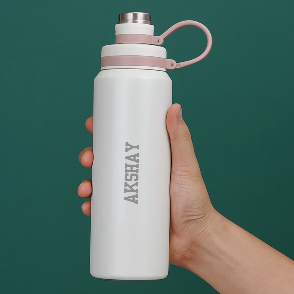 Personalized Stainless Steel Water Bottle 800ml – Double Wall Vacuum Insulated Hot & Cold Bottle for Gym, Office & Travel