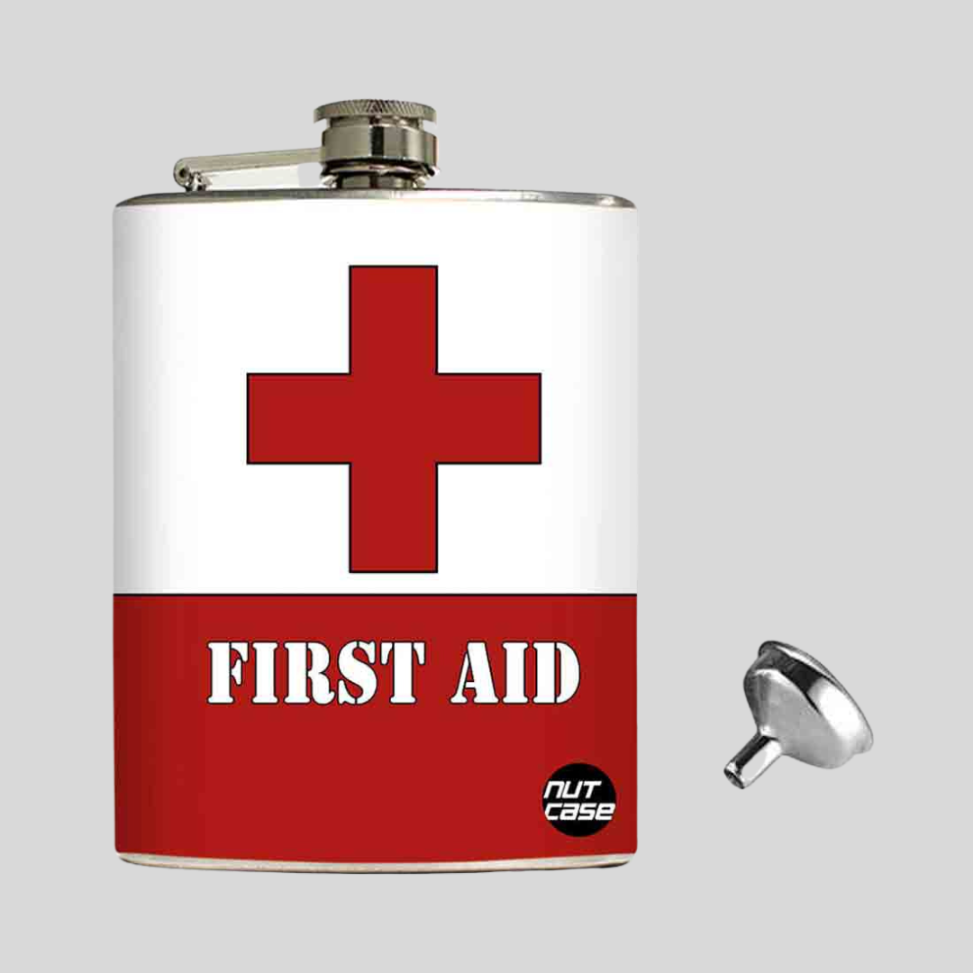 Hip Flask  -  First Aid (White & Red)