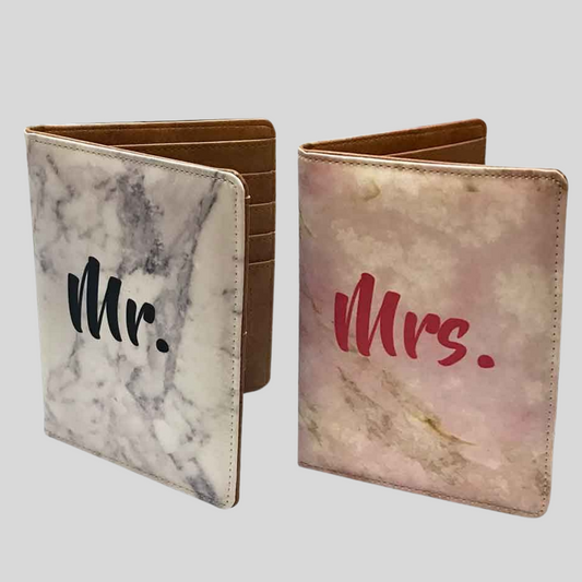 Couple Passport Cover Holder Leather Travel Wallet Case Designer Passport Cover - White And Pink Marble