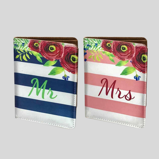 Couple Passport Cover Holder Leather Travel Wallet Case Designer Passport Cover - Pink And Blue Strips