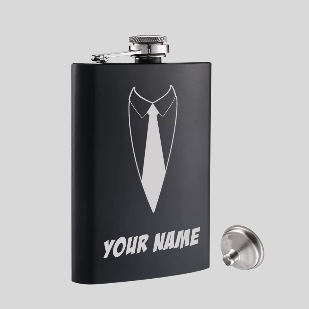 Custom Engraved whiskey Flask for Men Birthday Gifts for Him  -Suit Up
