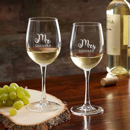 Wine Glasses for Couples - Custom Engraved Wine Glasses for Mr & Mrs