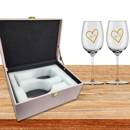 Red Wine Glass Set of 2 Gifts For Couples - Heart Design