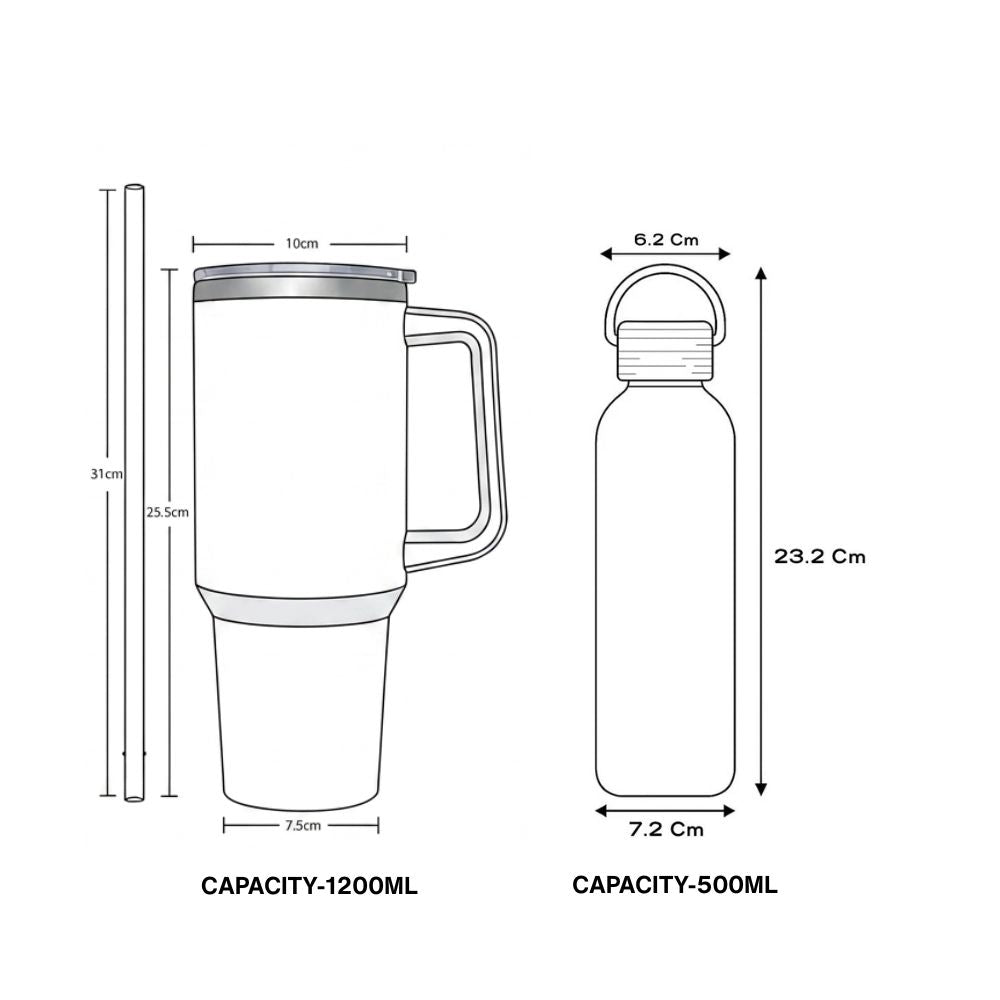 Hydration Rakshabandhan Gift Set | Useful Gift for Sister | 1200ml Insulated Tumbler Mug & 500ml Stainless Steel insulated Water Bottle