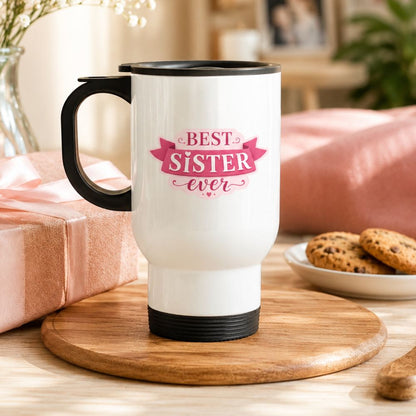 Gift Set for Sister in a Fairy Light Box | White Stainless Steel Travel Coffee Mug & Ceramic Teacup | Best Sis Ever