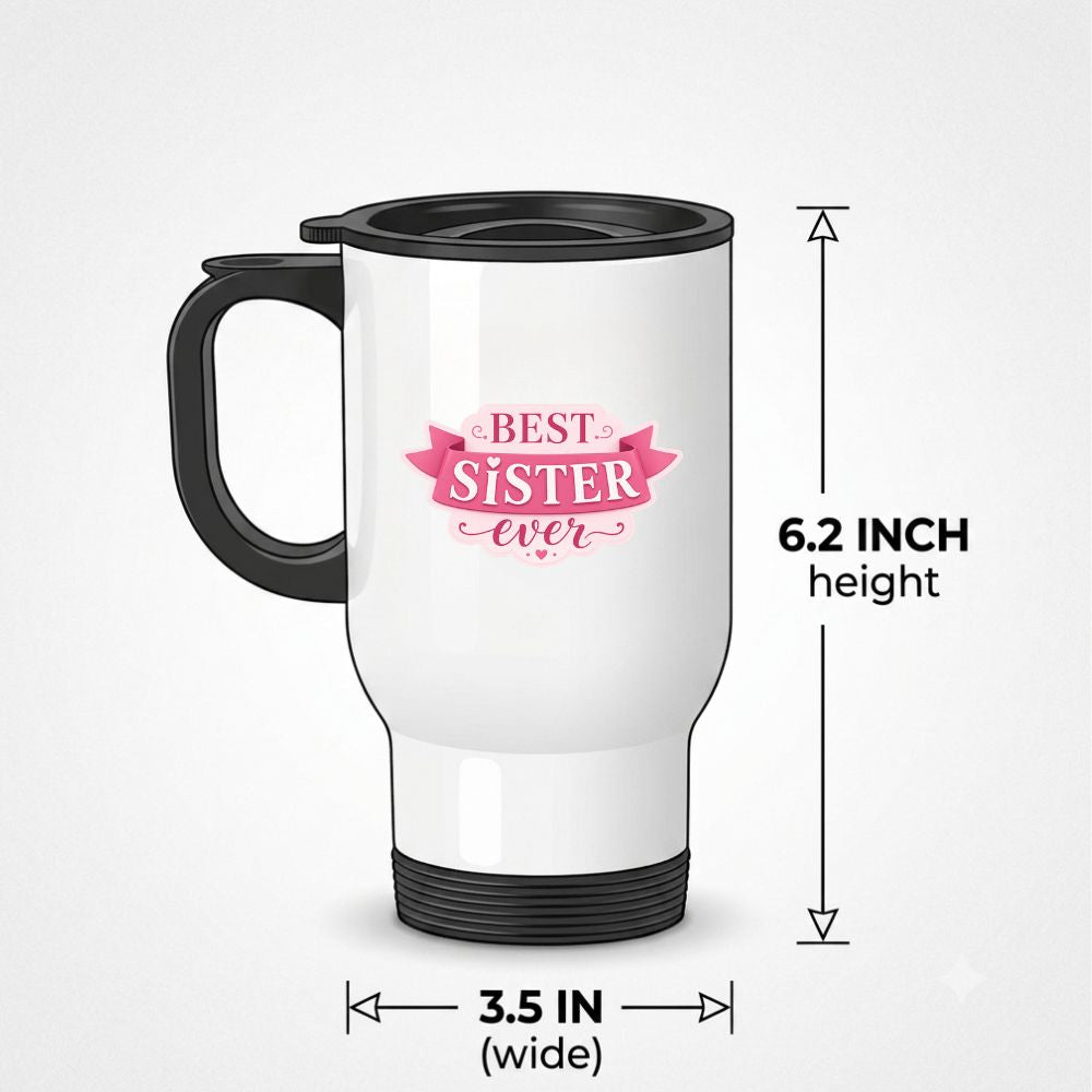 Gift Set for Sister in a Fairy Light Box | White Stainless Steel Travel Coffee Mug & Ceramic Teacup | Best Sis Ever