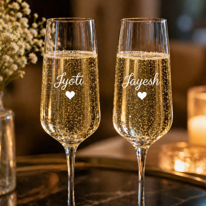 Personalized Engraved Champagne Flutes for Couple Set of 2 - Premium Champagne Glasses