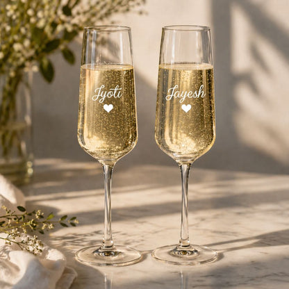 Personalized Engraved Champagne Flutes for Couple Set of 2 - Premium Champagne Glasses