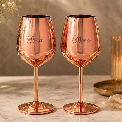 Nonbreakable Wine Glasses Copper Finish Stainless Steel Goblets with Name Engraved