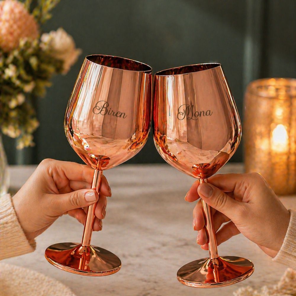 Nonbreakable Wine Glasses Copper Finish Stainless Steel Goblets with Name Engraved