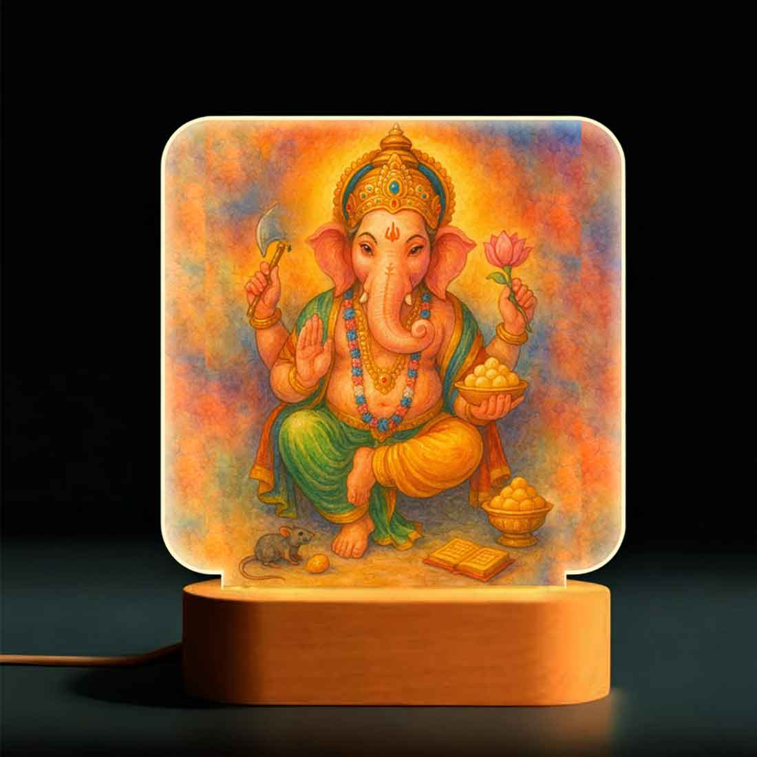 Vinayagar LED Light with Soft Warm Glow & Wooden Base