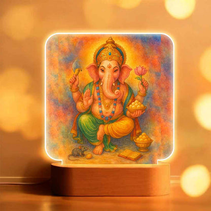 Vinayagar LED Light with Soft Warm Glow & Wooden Base