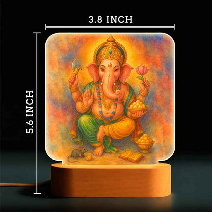 Vinayagar LED Light with Soft Warm Glow & Wooden Base