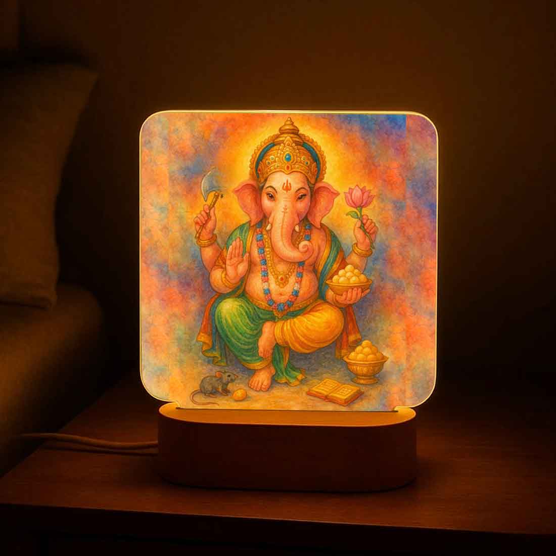 Vinayagar LED Light with Soft Warm Glow & Wooden Base