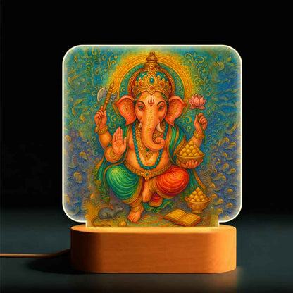 Ganpati LED Light with Wooden Base – Divine Night Lamp for Home Temple & Bedroom Decor