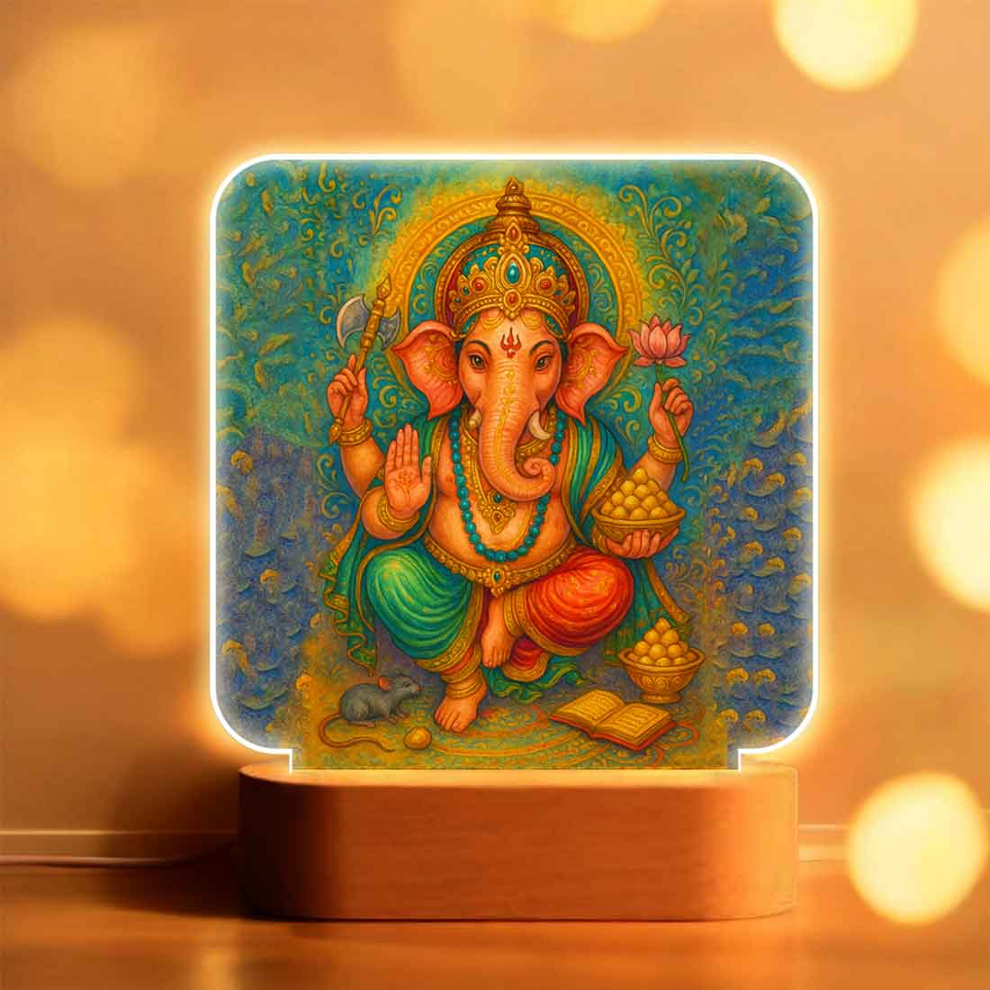 Ganpati LED Light with Wooden Base – Divine Night Lamp for Home Temple & Bedroom Decor