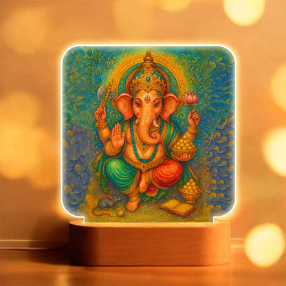 Ganpati LED Light with Wooden Base – Divine Night Lamp for Home Temple & Bedroom Decor