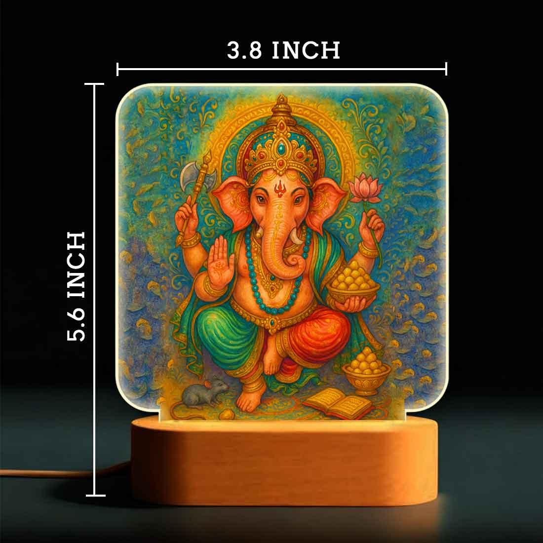 Ganpati LED Light with Wooden Base – Divine Night Lamp for Home Temple & Bedroom Decor