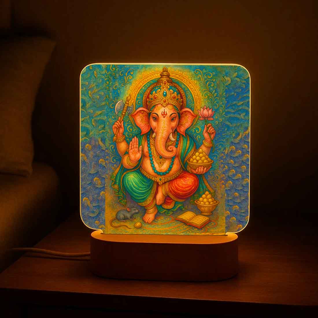 Ganpati LED Light with Wooden Base – Divine Night Lamp for Home Temple & Bedroom Decor