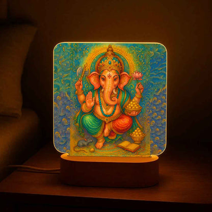 Ganpati LED Light with Wooden Base – Divine Night Lamp for Home Temple & Bedroom Decor