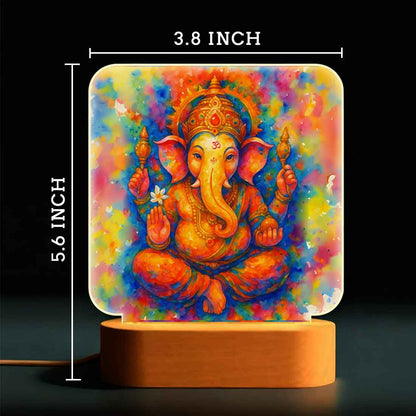 Ganpati Decoration LED Light Lamp - Premium Wooden Base with Soft Warm Illumination
