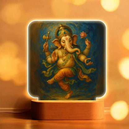 Lighting Ganesh LED Night Lamp – Warm Glow with Wooden Base for Home Temple Decor