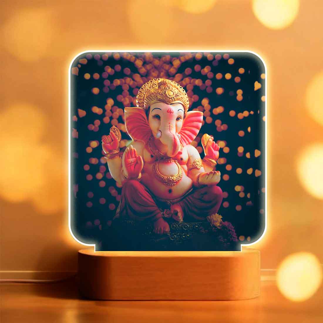 Ganesh Table Lamp with LED Light – Divine Decor for Home, Temple & Office