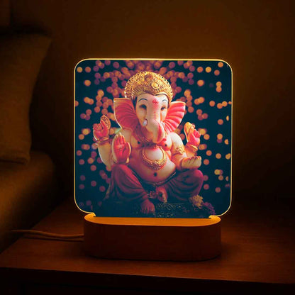 Ganesh Table Lamp with LED Light – Divine Decor for Home, Temple & Office