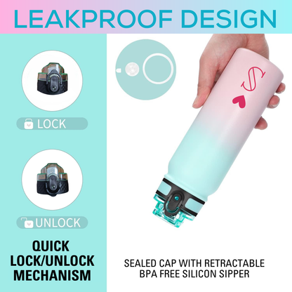 Nutcase Personalized Stainless Water Bottle   - 600ml Premium Insulated Bottle with Heart