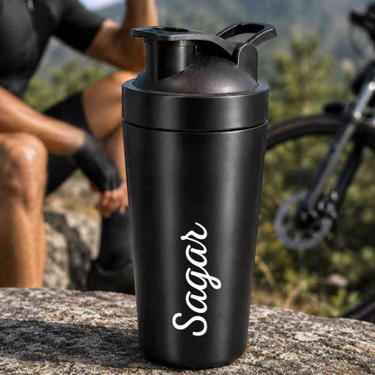 Personalised Gym Shaker Bottle for Protein Shakes Stainless Steel Mixer with Whisk Ball