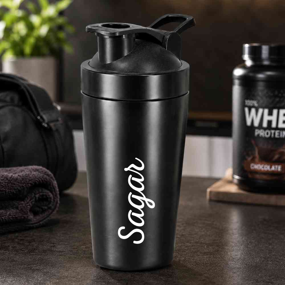 Personalised Gym Shaker Bottle for Protein Shakes Stainless Steel Mixer with Whisk Ball