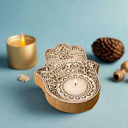 Powerful Hamsa Hand Protection with LED Lamp Coasters and Evil Eye Candle Gift Set