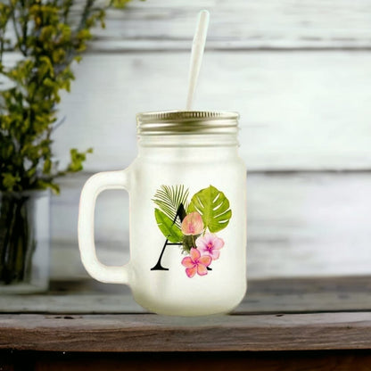 Customized Monogram Mason Jar - Tropical