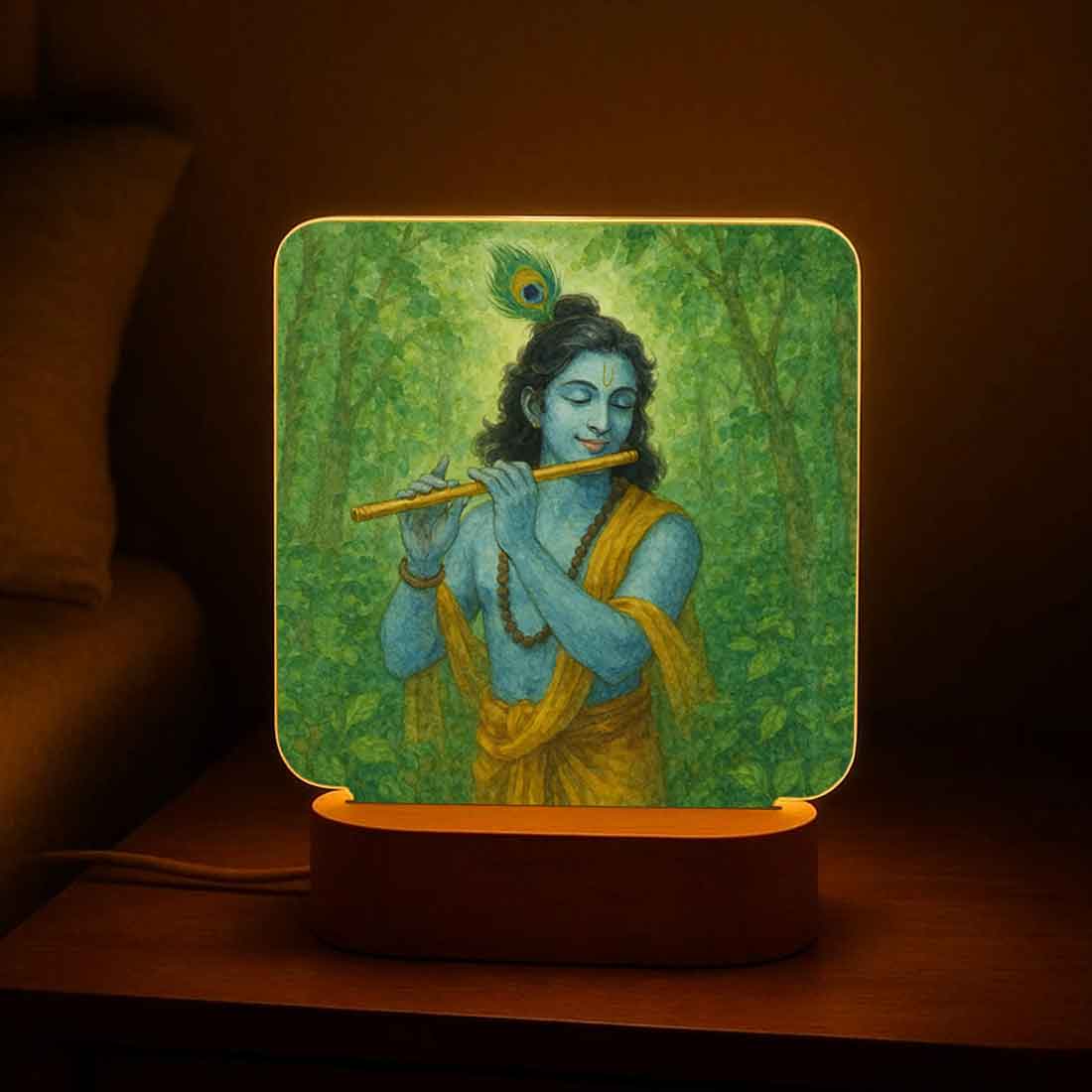 Krishna LED Light with Wooden Base – Divine Night Lamp for Home Temple & Decor