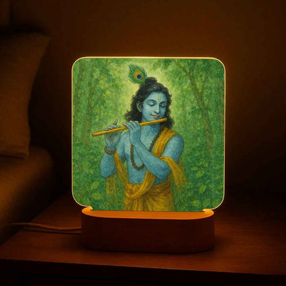 Krishna LED Light with Wooden Base – Divine Night Lamp for Home Temple & Decor