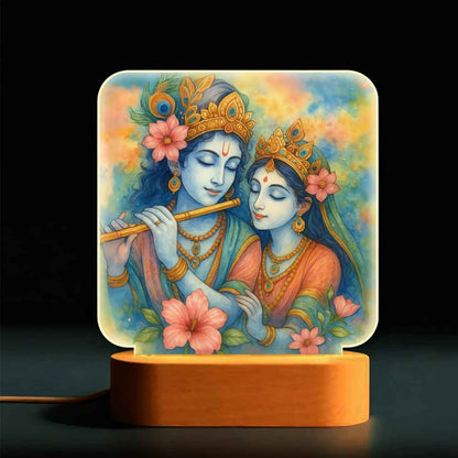 Radha Krishna Lamp for Home – Artistic Warm LED Light with Premium Wooden Stand