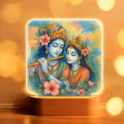 Radha Krishna Lamp for Home – Artistic Warm LED Light with Premium Wooden Stand