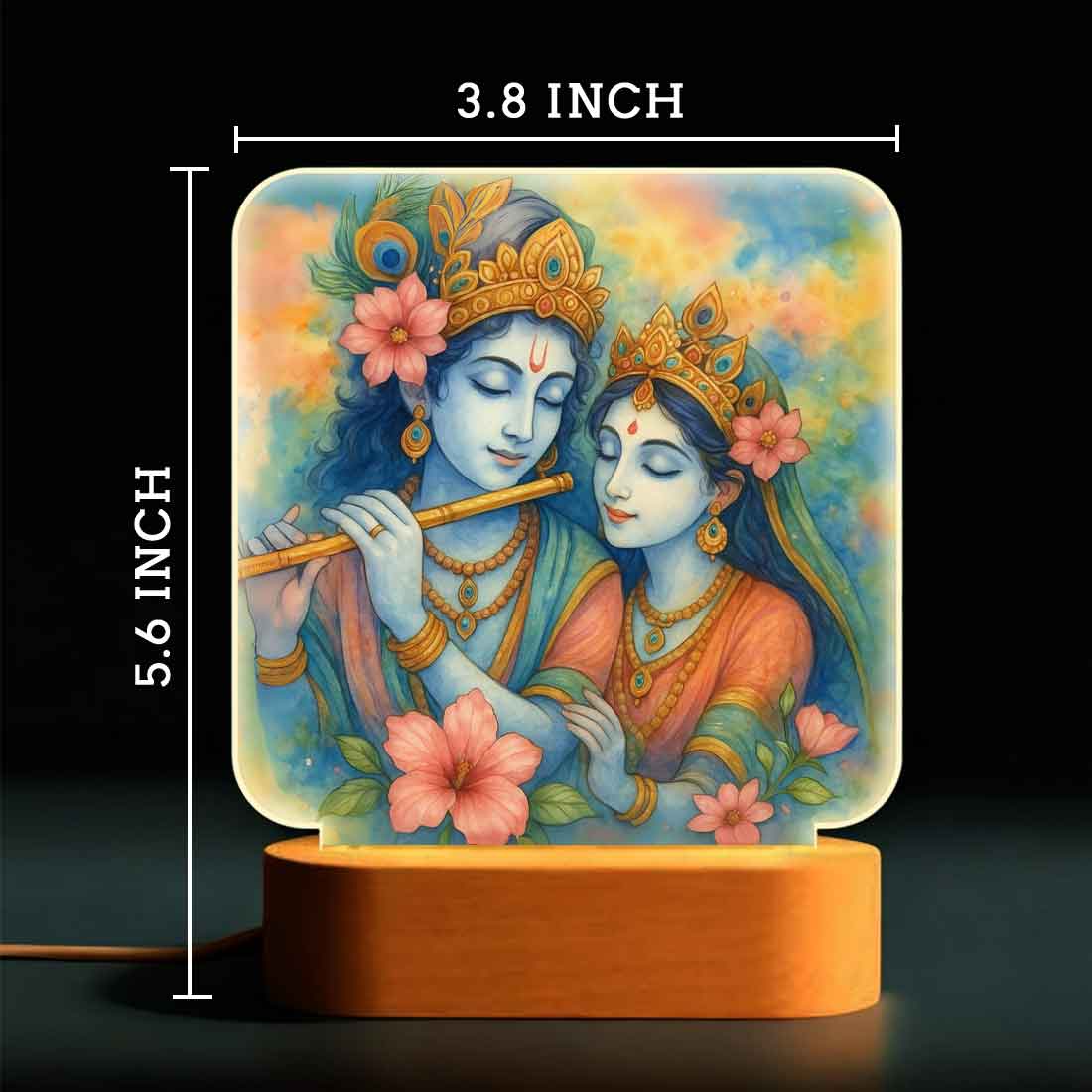 Radha Krishna Lamp for Home – Artistic Warm LED Light with Premium Wooden Stand