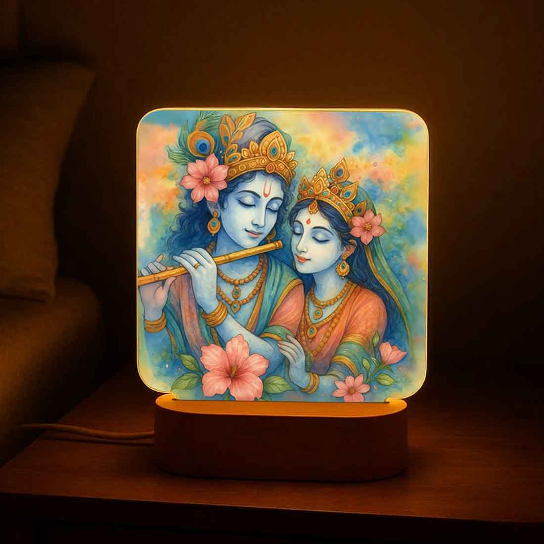 Radha Krishna Lamp for Home – Artistic Warm LED Light with Premium Wooden Stand