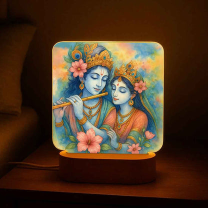 Radha Krishna Lamp for Home – Artistic Warm LED Light with Premium Wooden Stand